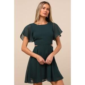 Lulus Blissful Love Dark Green Cutout Mini Skater Dress - Size XS